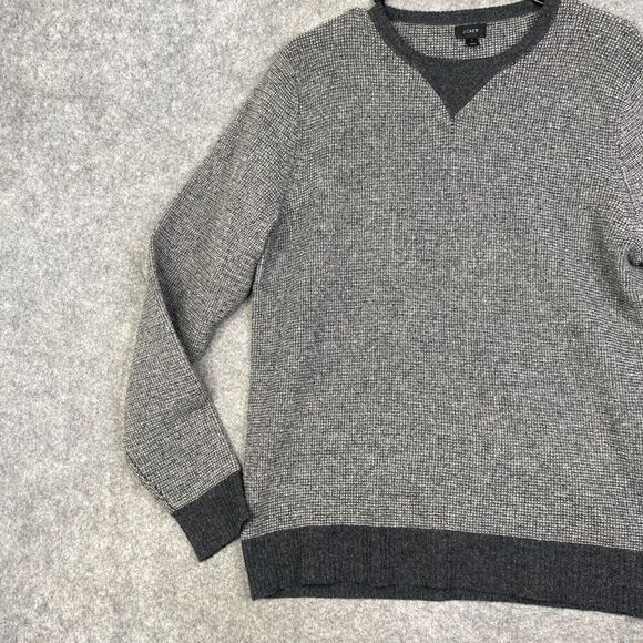 J. Crew Men Sweater M Gray Contrast Hem Pullover Knit Textured Preppy Golf - Picture 2 of 9